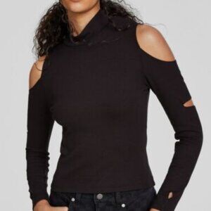 NWT Womens LNA Clothing (Item- 601) Black Long Sleeve Cut-Out Mock Neck Top L